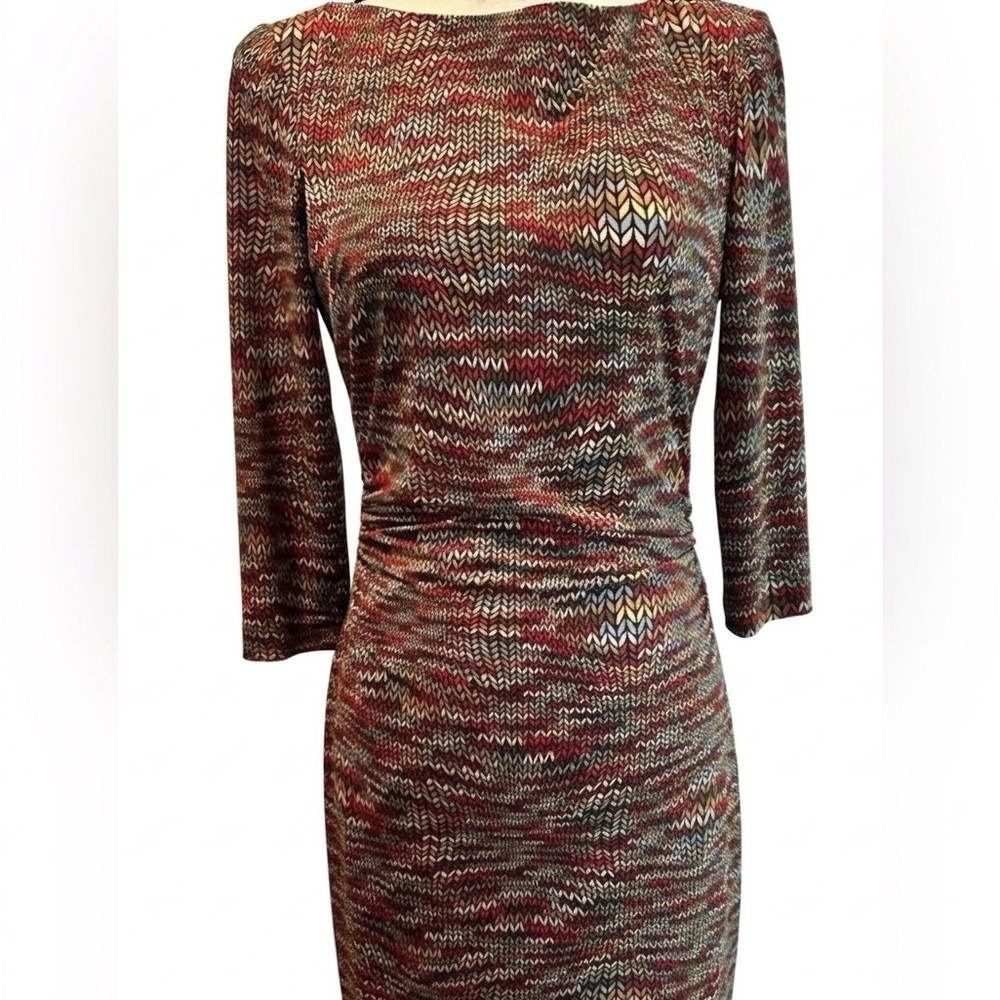 David Meister Geometric Red Orange Sheath Dress